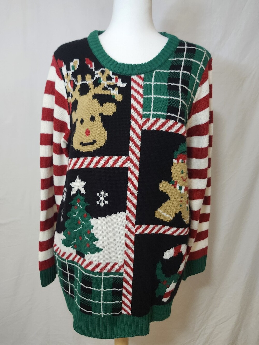 Holiday Patchwork Knit Christmas Sweater - Green/Red By Warehouse One